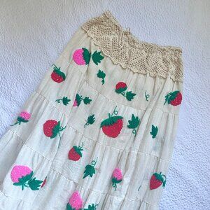 Handmade Strawberry Embroidered Skirt